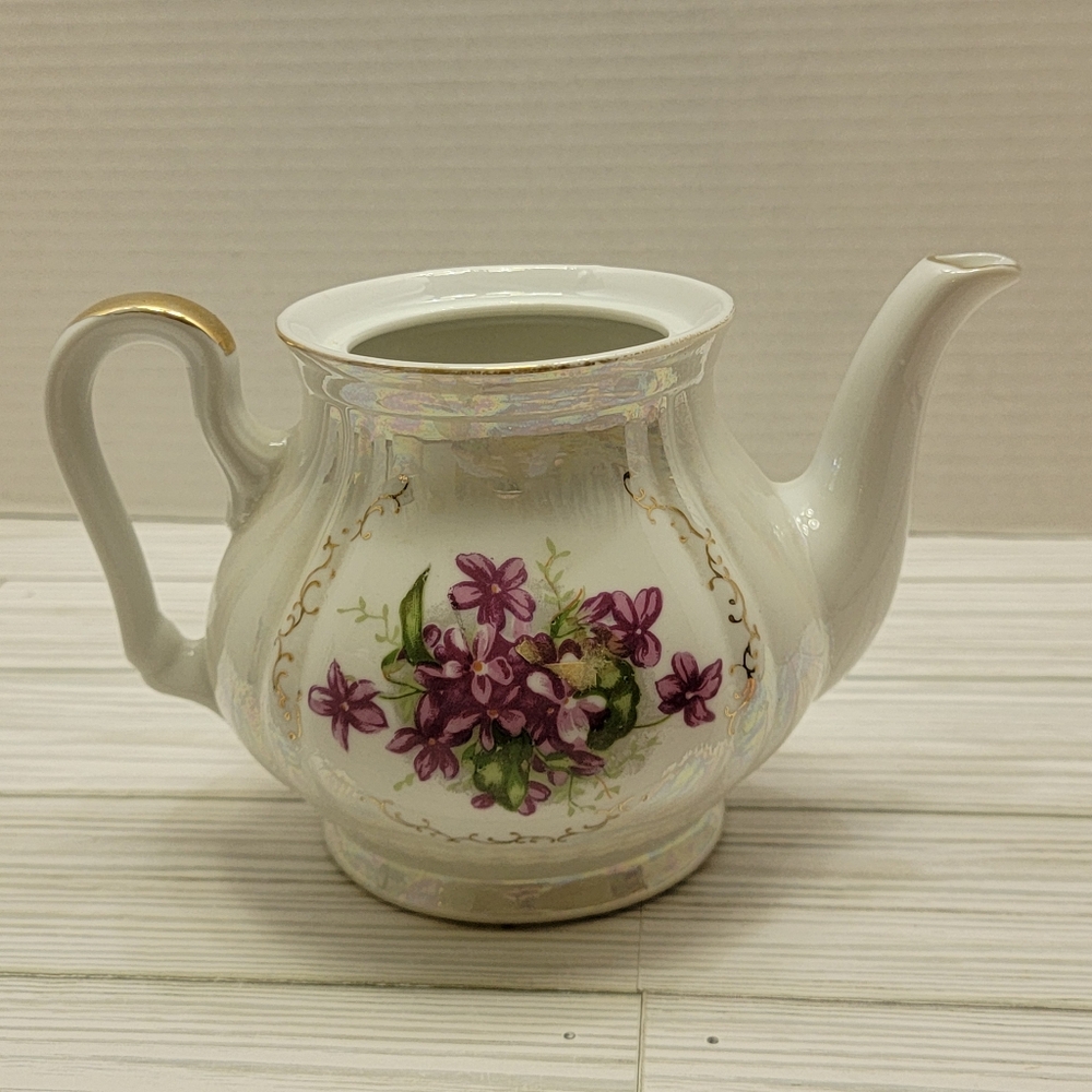 Royal Sealy Lusterware Tea Pot Purple Flowers Gold Trim No Lid Japan Replacement - Picture 4 of 16